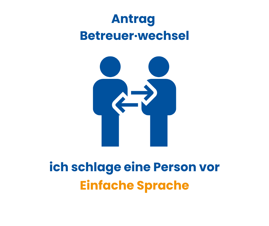 Mit diesem Formular kannst du dem Gericht mitteilen, dass du eine andere rechtliche Betreuung möchtest. Du kannst hier eine bestimmte Person vorschlagen, von der du möchtest, dass sie diese Aufgabe übernimmt. Du kannst außerdem angeben, warum du den Wechsel möchtest.